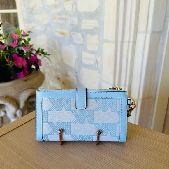 Michael Kors Mirella Graphic MK sky blue satchel Handbag&wallet NWT Authentic - Picture 14 of 14